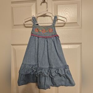 Denim Dress with Floral Embroidery